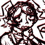 A preview of a sketch of my character Periwinkle, a fat woman with a nervous expression and short hair and her hands clasped near her face